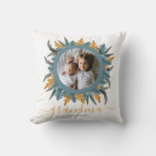 クリスマスグリーンオレンジリース写真パーソナライズされた クッション (正面)