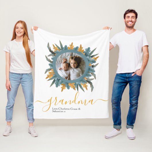 クリスマスグリーンオレンジリース写真パーソナライズされた フリースブランケット (インサイチュ)