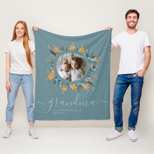 クリスマスグリーンオレンジリース写真パーソナライズされた フリースブランケット (インサイチュ)