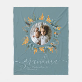 クリスマスグリーンオレンジリース写真パーソナライズされた フリースブランケット