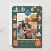 クリスマスグリーンオーナメントかわいい家族写真 シーズンカード (正面)
