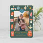クリスマスグリーンオーナメントかわいい家族写真 シーズンカード (スタンド正面)