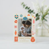 クリスマスグリーンオーナメントかわいい家族写真 シーズンポストカード (スタンド正面)