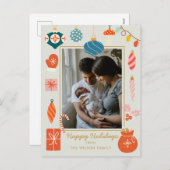 クリスマスグリーンオーナメントかわいい家族写真 シーズンポストカード (正面/裏面)