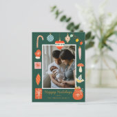 クリスマスグリーンオーナメントかわいい家族写真 シーズンポストカード (スタンド正面)
