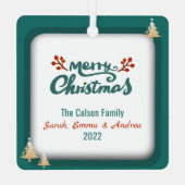 クリスマスグリーンカスタムの家族の写真両面 メタルオーナメント (裏面)