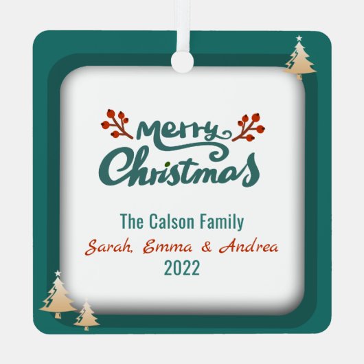 クリスマスグリーンカスタムの家族の写真両面 メタルオーナメント (裏面)