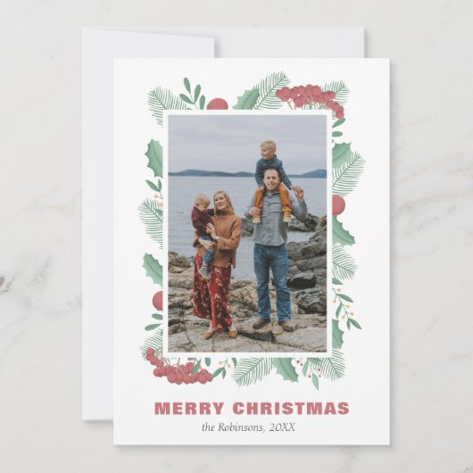 クリスマスグリーンカスタムリー写真家名 シーズンカード (正面)