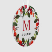 クリスマスグリーンカスタムリー家族モノグラム写真 オーナメント (正面)