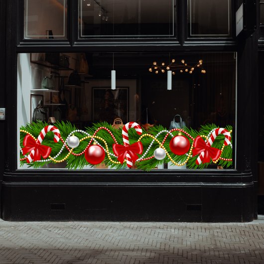 クリスマスグリーンガーランドキャンディーケーンの窓が貼り付く ウィンドウサイン