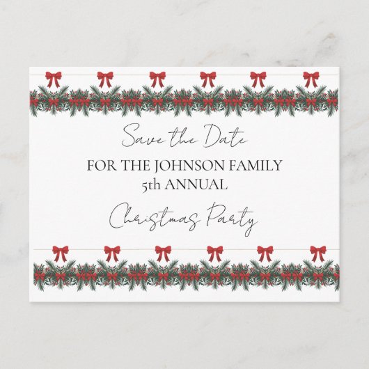 クリスマスグリーンガーランド赤い行金ゴールドアクセント ポストカード (正面)