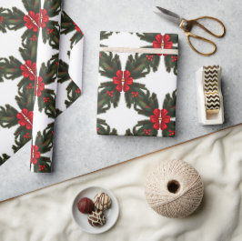 クリスマスグリーンガーランド赤い行金ゴールドアクセント ラッピングペーパー