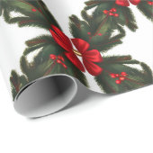 クリスマスグリーンガーランド赤い行金ゴールドアクセント ラッピングペーパー (ロールコーナー)