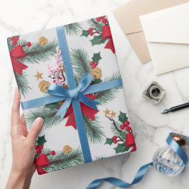 クリスマスグリーンガーランド赤い行金ゴールド強調緑 ラッピングペーパー