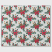 クリスマスグリーンガーランド赤い行金ゴールド強調緑 ラッピングペーパー (フラット)