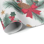 クリスマスグリーンガーランド赤い行金ゴールド強調緑 ラッピングペーパー (ロールコーナー)