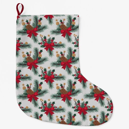 クリスマスグリーンガーランド赤い行金ゴールド強調緑 ラージクリスマスストッキング (正面)