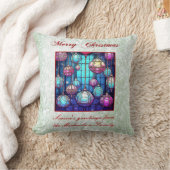 クリスマスグリーングリッターステンドグラスバウブル クッション (ブランケット)