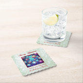 クリスマスグリーングリッターステンドグラスバウブル ペーパーコースター (インサイチュ)