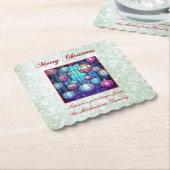 クリスマスグリーングリッターステンドグラスバウブル ペーパーコースター (アングル)