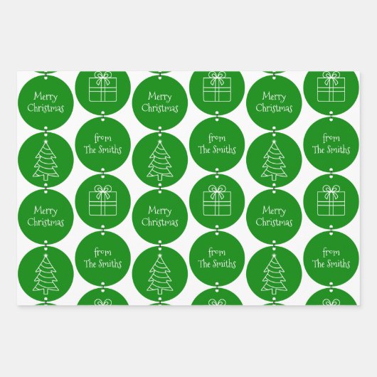 クリスマスグリーンサカスタムークルズファミリー名 ラッピングペーパーシート (正面2)