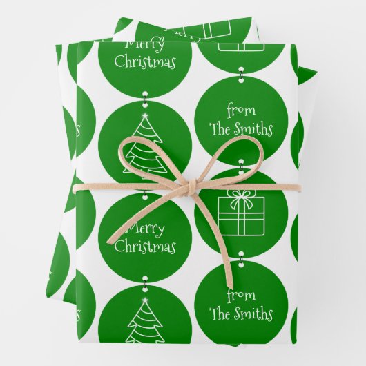 クリスマスグリーンサカスタムークルズファミリー名 ラッピングペーパーシート (インサイチュ)