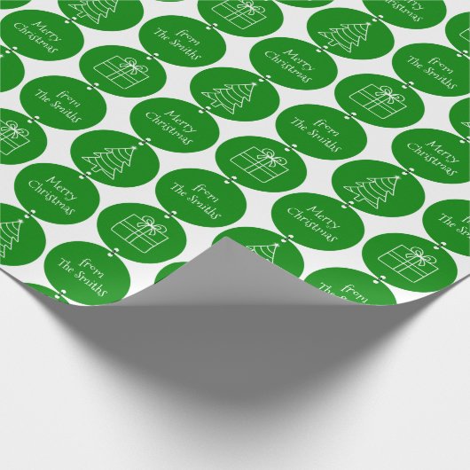 クリスマスグリーンサカスタムークルズファミリー名 ラッピングペーパー (角)