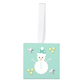 クリスマスグリーンサンストップタお願いここ雪だるま キューブオーナメント (正面)