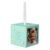 クリスマスグリーンサンストップタお願いここ雪だるま キューブオーナメント (裏面アングル)