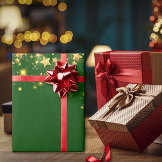クリスマスグリーンシャイニーゴールデンスターラッピング紙 ラッピングペーパー