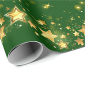 クリスマスグリーンシャイニーゴールデンスターラッピング紙 ラッピングペーパー (ロールコーナー)