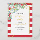 クリスマスグリーンストライプの休日の機能 箔シーズンカード (正面)