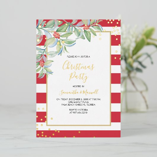 クリスマスグリーンストライプの休日の機能 箔シーズンカード (立ち正面)