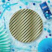 クリスマスグリーンストライプ金ゴールド水彩 ペーパープレート (パーティー)