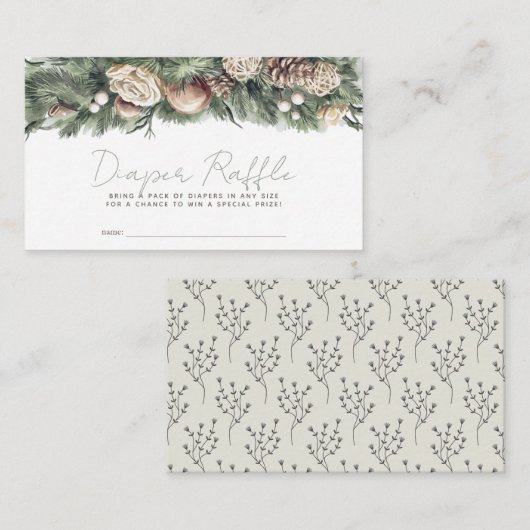 クリスマスグリーンスワッグおむつラッフルチケット エンクロージャーカード (正面/裏面)
