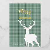 クリスマスグリーンタータンチェックと鹿 箔シーズンカード (正面)