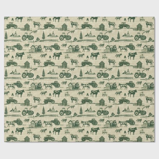 クリスマスグリーントイレファームトラクターカウホース ラッピングペーパー (フラット)