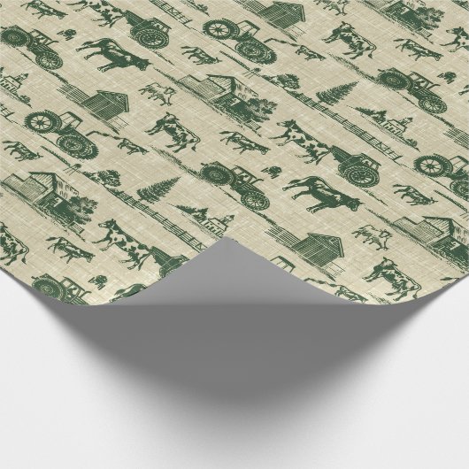 クリスマスグリーントイレファームトラクターカウホース ラッピングペーパー (角)