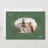 クリスマスグリーンパインフレームリースエレガント写真 シーズンカード (正面)