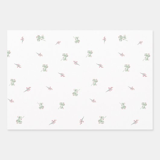 クリスマスグリーンパインレッドベリーパターン ラッピングペーパーシート (正面3)