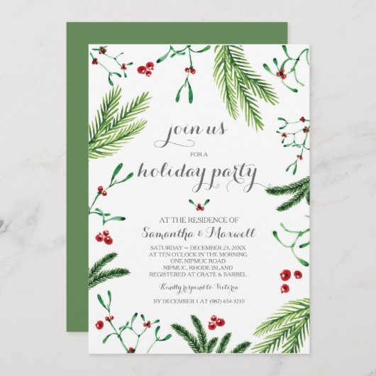 クリスマスグリーンパーティの招待状 招待状 (正面/裏面)