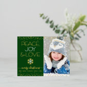 クリスマスグリーンピースJoy Love写真実在金ゴールド 箔シーズンポストカード (立ち正面)