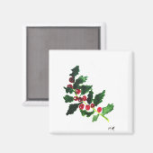 クリスマスグリーンフェスティバル水カラーヴィンテージホリー マグネット (正面/裏面)
