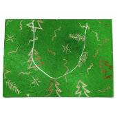 クリスマスグリーンフォイル金ゴールドドードルズホリデー抱き枕 ラージペーパーバッグ (正面)