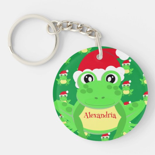クリスマスグリーンフロッグサンタハットパターンノベルティ キーホルダー (正面)