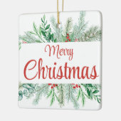 クリスマスグリーンフローラフレームメリークリスマス セラミックオーナメント (左)
