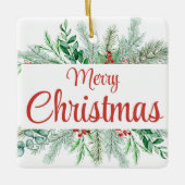 クリスマスグリーンフローラフレームメリークリスマス セラミックオーナメント (正面)