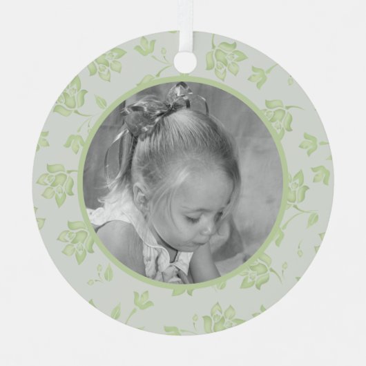 クリスマスグリーンフローラ書道シンプル写真 メタルオーナメント (正面)