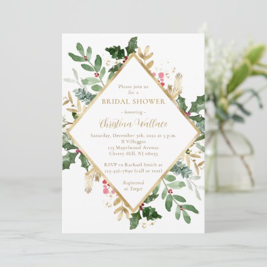 クリスマスグリーンブライダルシャワー招待状 招待状 (スタンド正面)