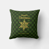 クリスマスグリーンブラックバッファローのプレイドスター雪 クッション (裏面)